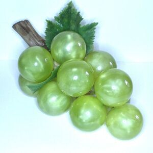 Decorative Green Grapes On Wood Vine Glass MCM Kitchen Dining Decor